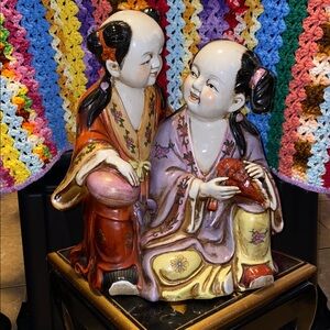 BX50 Vintage Oriental Porcelain Figurine with Floral Accents